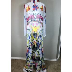 Bohemian Sheer Maxi Long-Sleeved Floral Dress Women's Size M